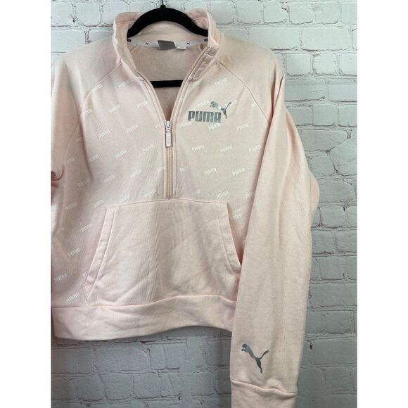 PUMA Soft Pink Pullover 1/2 zip cropped sweatshirt. Small - Picture 2 of 9